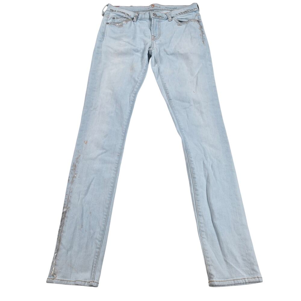 7 For All Mankind Mid Rise Roxanne Metallic Paint Skinny Fit Jeans Size 28